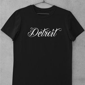 Detroit Old School Script Tattoo Shirt, 90's, Motor City, The D